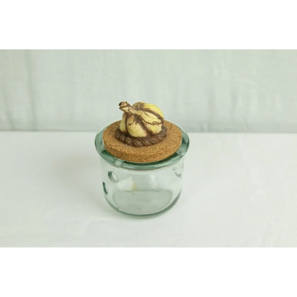 Vintage Glass Garlic Cellar Keeper with Decorative Cork Lid and Garlic Finial